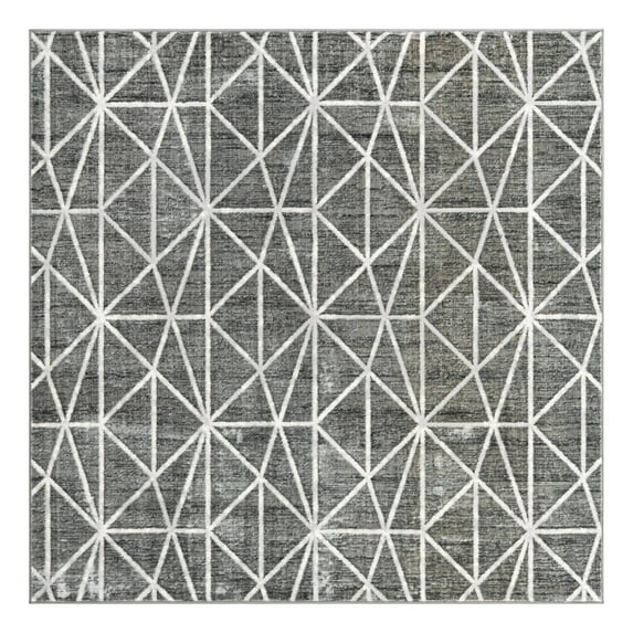 Unique Loom Matrix Trellis Collection Area Rug - Geometric (7' Square Gray/Ivory)