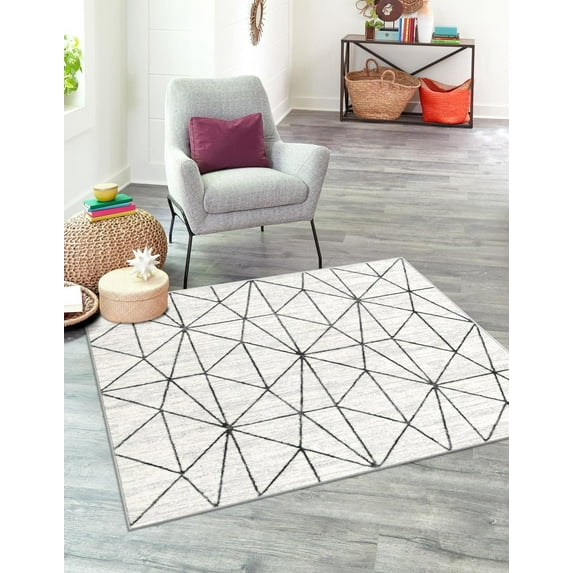 Unique Loom Matrix Trellis Collection Area Rug - Geometric (7' Square White/Gray)