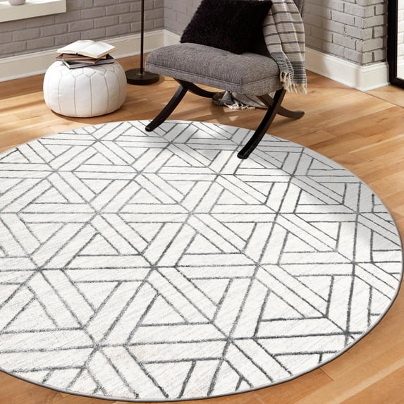 Unique Loom Matrix Trellis Collection Area Rug - Motif (3' 3" Round White/Gray)