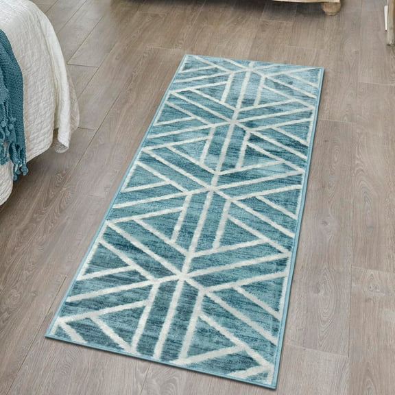 Unique Loom Matrix Trellis Collection Area Rug - Motif (3' x 10' Runner Blue/Ivory)