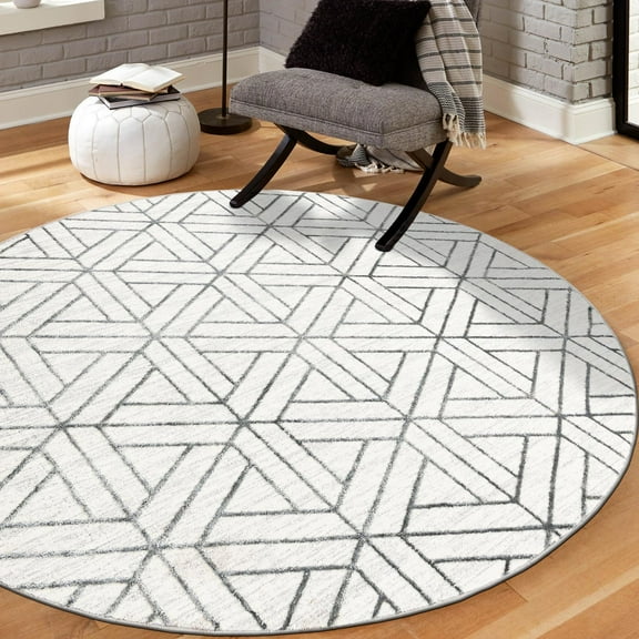 Unique Loom Matrix Trellis Collection Area Rug - Motif (5' 1" Round White/Gray)