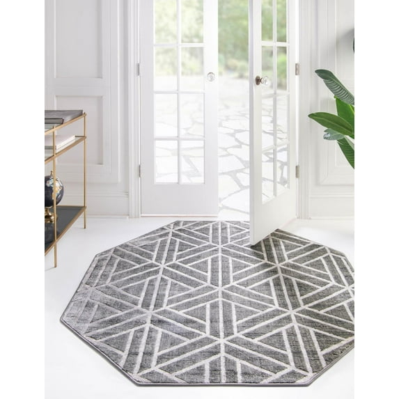 Unique Loom Matrix Trellis Collection Area Rug - Motif (5' 3" Octagon Gray/Ivory)