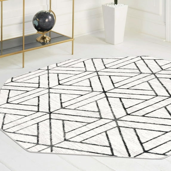 Unique Loom Matrix Trellis Collection Area Rug - Motif (5' 3" Octagon White/Gray)