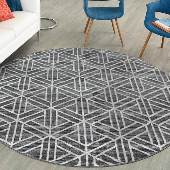 Unique Loom Matrix Trellis Collection Area Rug - Motif (8' Round Gray/Ivory)