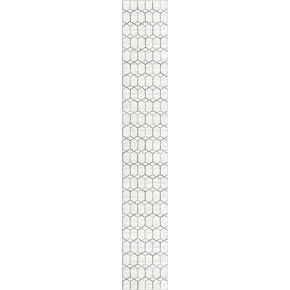 Unique Loom Matrix Trellis Collection Area Rug - Tile (2' 7" x 16' 5" Runner White/Gray)