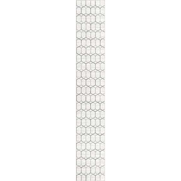 Unique Loom Matrix Trellis Collection Area Rug - Tile (2' 7" x 16' 5" Runner White/Gray)