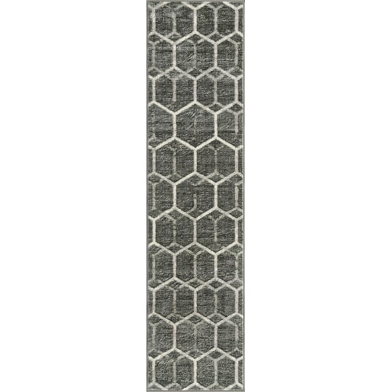 Unique Loom Matrix Trellis Collection Area Rug - Tile (2' x 8' Runner Grey/Ivory)