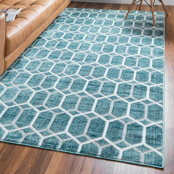 Unique Loom Matrix Trellis Collection Area Rug - Tile (3' 3" x 5' 3" Rectangle Blue/Ivory)