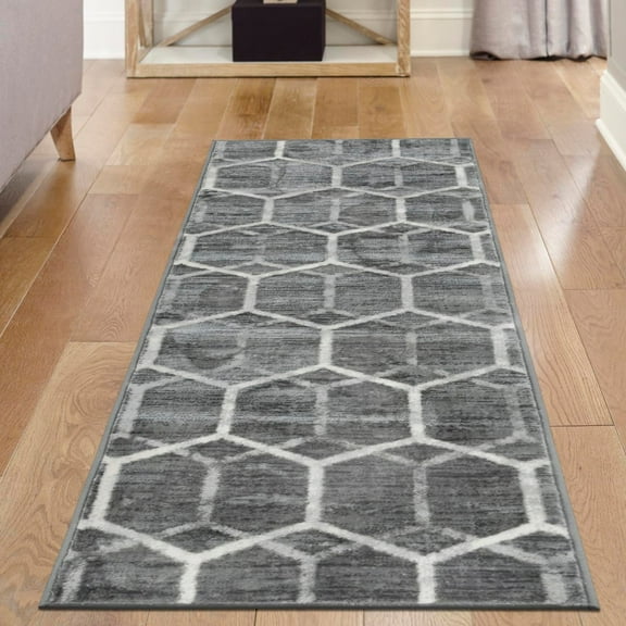 Unique Loom Matrix Trellis Collection Area Rug - Tile (3' x 10' Runner Grey/Ivory)