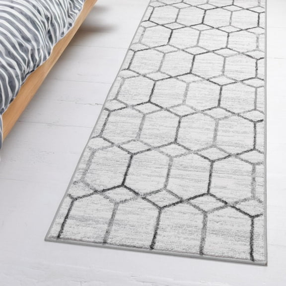 Unique Loom Matrix Trellis Collection Area Rug - Tile (3' x 10' Runner White/Gray)