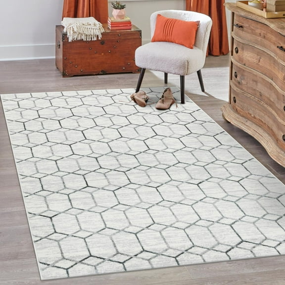 Unique Loom Matrix Trellis Collection Area Rug - Tile (5' 1" x 8' Rectangle White/Gray)