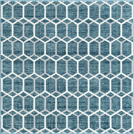 Unique Loom Matrix Trellis Collection Area Rug - Tile (5' 3" Square Blue/Ivory)