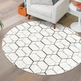 thumbnail image 1 of Unique Loom Matrix Trellis Collection Area Rug - Tile (5' Round White/Gray), 1 of 7