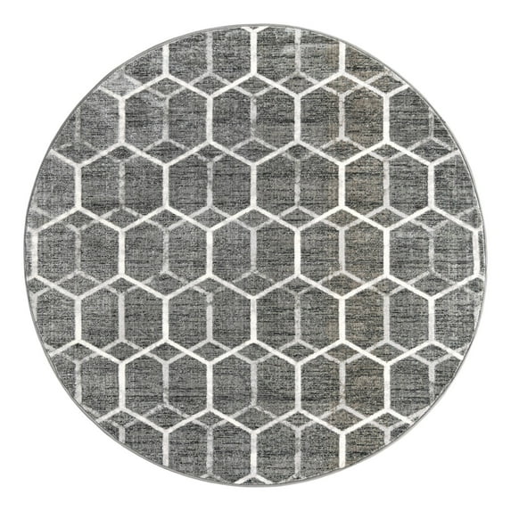 Unique Loom Matrix Trellis Collection Area Rug - Tile (7' Round Grey/Ivory)
