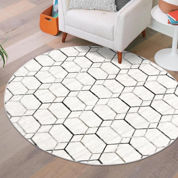 Unique Loom Matrix Trellis Collection Area Rug - Tile (7' Round White/Gray)