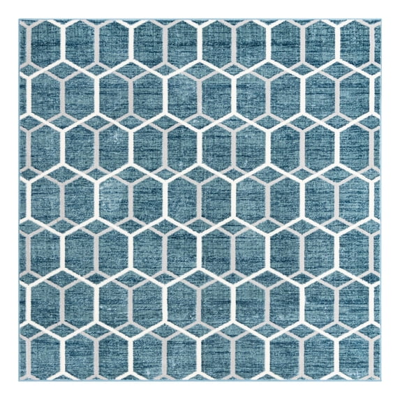 Unique Loom Matrix Trellis Collection Area Rug - Tile (7' Square Blue/Ivory)