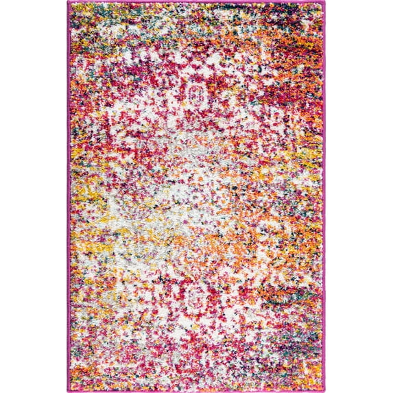 2' x 3' Fuchsia Pink and Ivory Medallion Rectangular Area Throw Rug