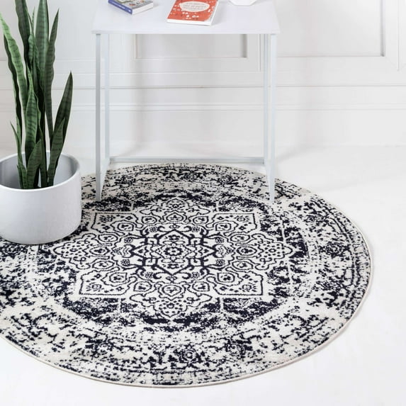 Unique Loom Medallion Richmond Rug Blue/Ivory 7' 10" Round Medallion Traditional Perfect For Dining Room Entryway Bed Room Kids Room