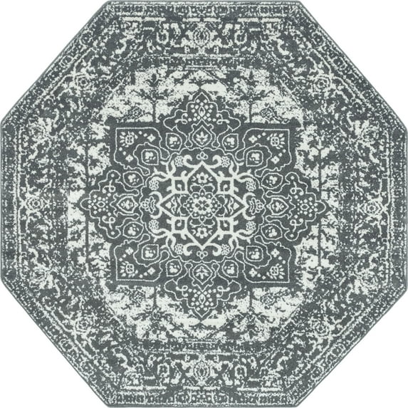 Unique Loom Medallion Richmond Rug Dark Gray/Ivory 7' 10" Octagon Medallion Traditional Perfect For Living Room Bed Room Dining Room Office