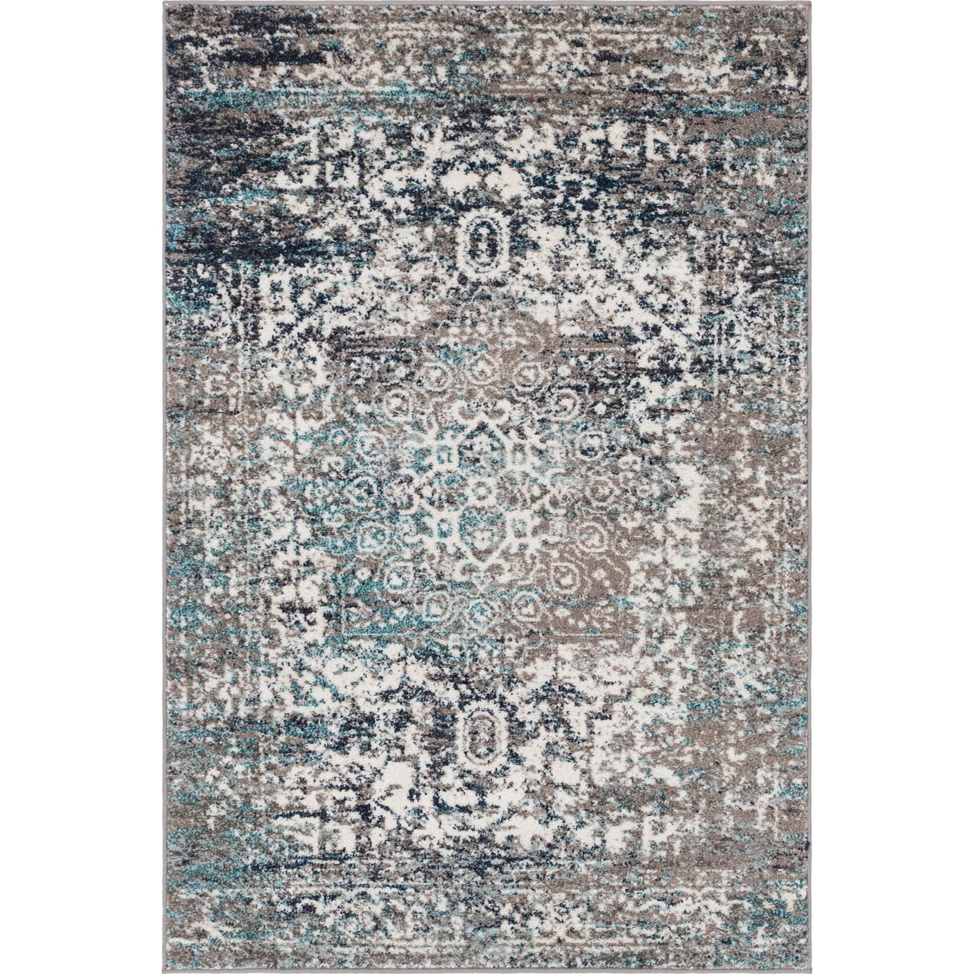 Elegant Medallion 4' x 6' Gray Synthetic Rectangular Rug
