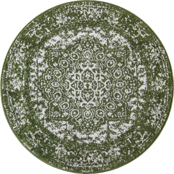 Unique Loom Medallion Richmond Rug Green/Ivory 3' 3" Round Medallion Traditional Perfect For Dining Room Entryway Bed Room Kids Room