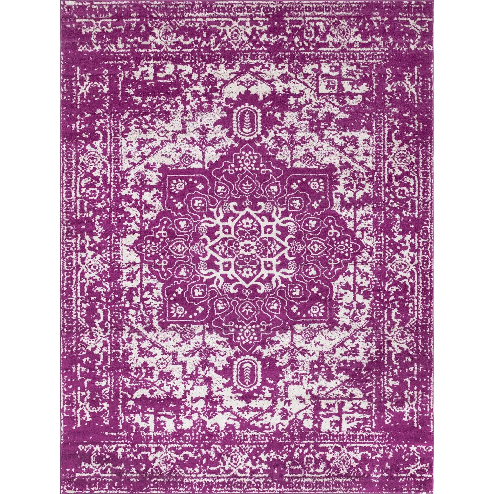 10' x 13' Purple and Ivory Medallion Rectangular Area Throw Rug ...