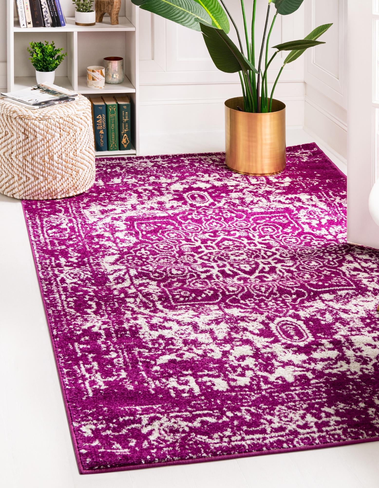 3.25' x 5.25' Purple and Ivory Traditional Rectangular Area Throw Rug ...