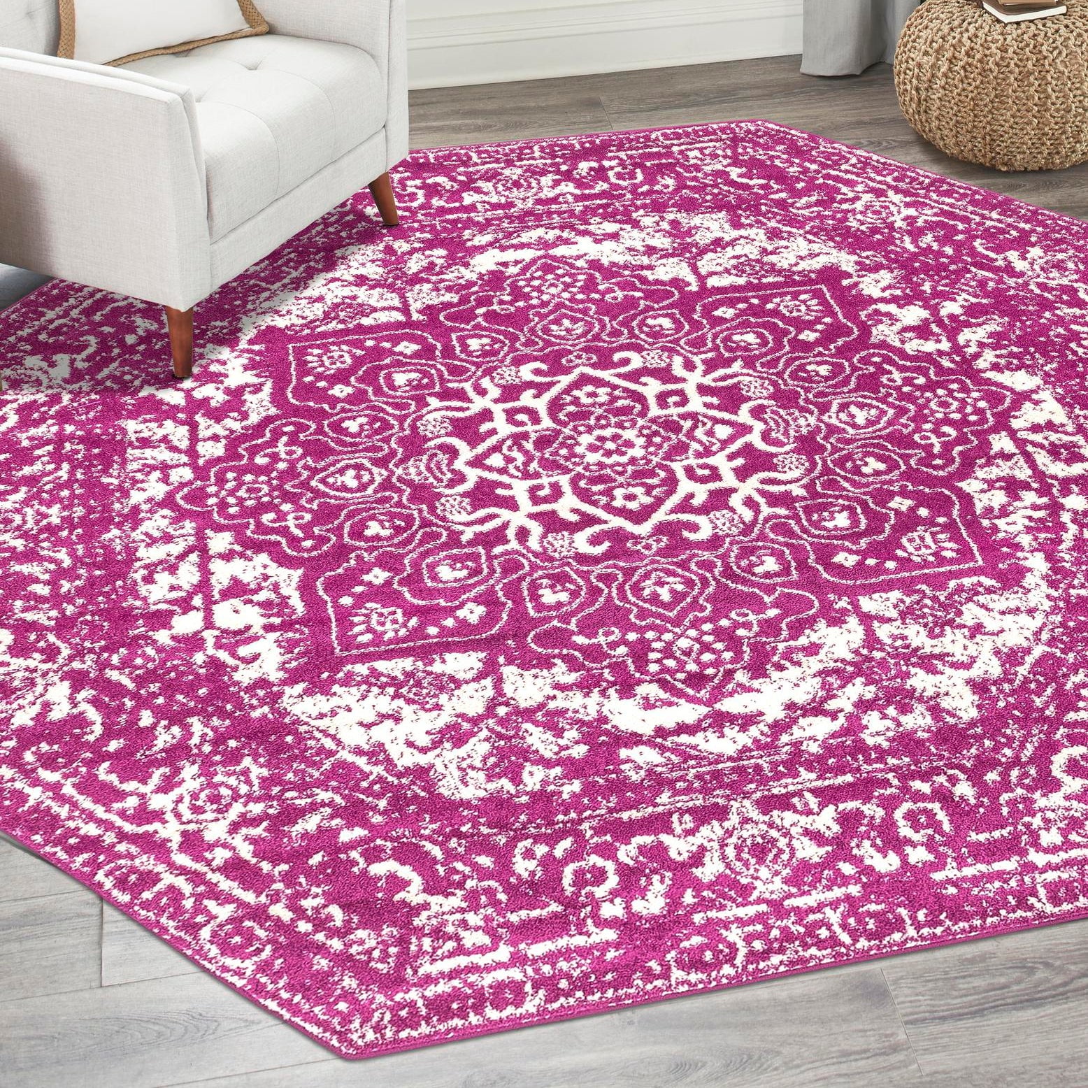 Arlington 5' Octagon Purple Synthetic Medallion Rug