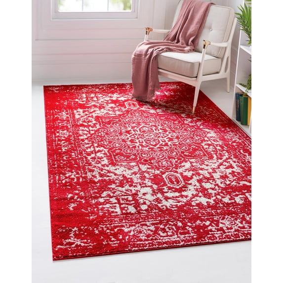 Unique Loom Medallion Richmond Rug Red/Ivory 2' x 3' 1" Rectangle Medallion Traditional Perfect For Living Room Bed Room Dining Room Office