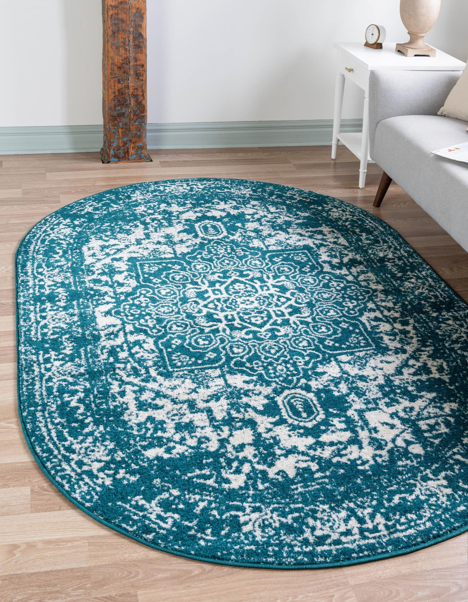 Unique Loom Medallion Richmond Rug Turquoise/Ivory 5' 3