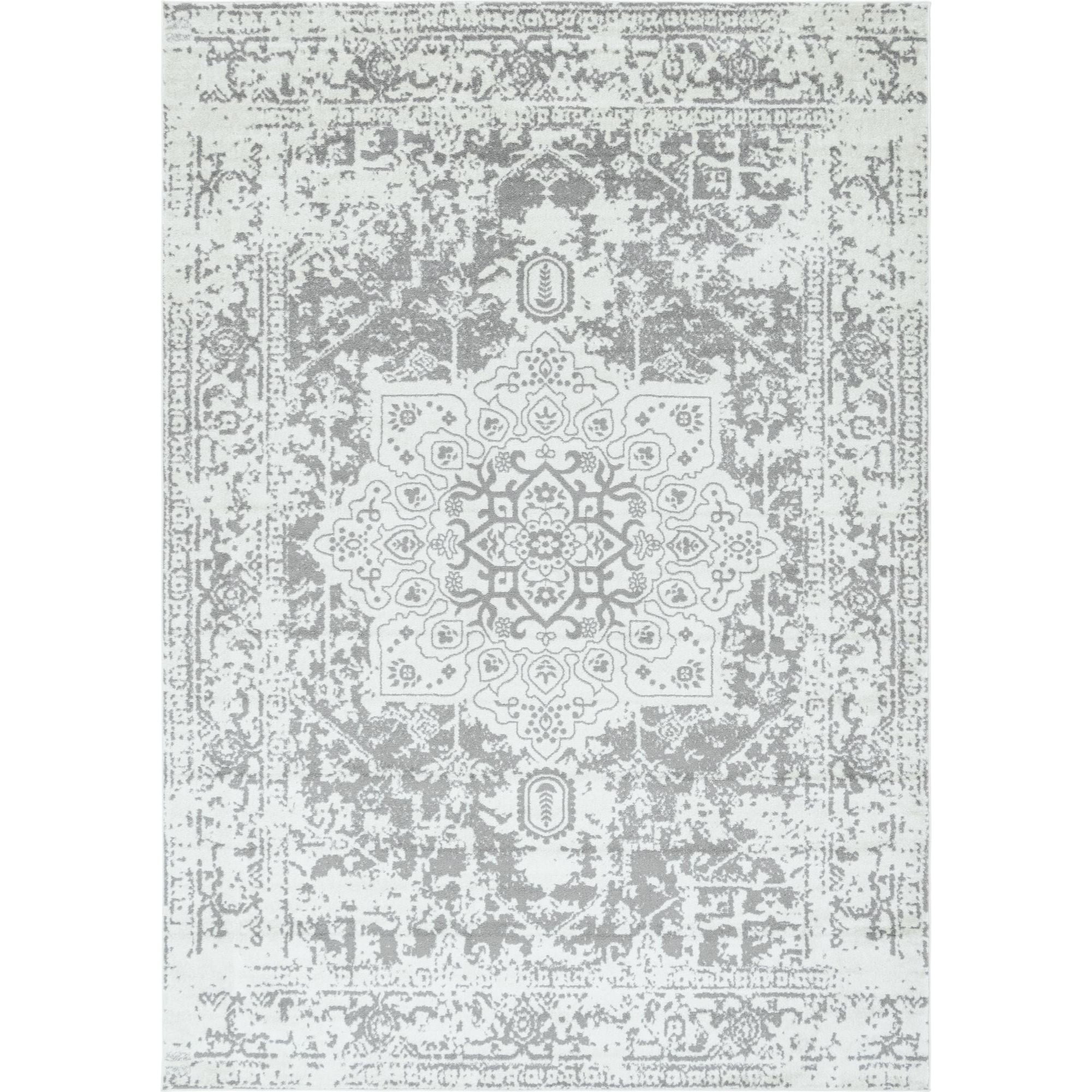 Elegant White Medallion 10' x 14' Easy-Care Synthetic Area Rug