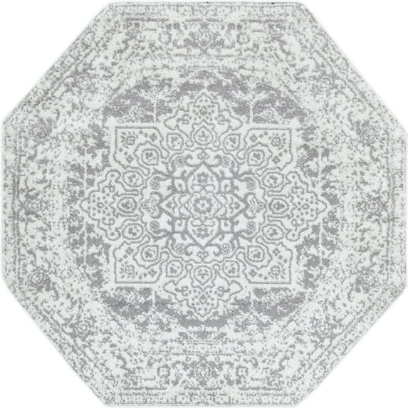 Unique Loom Medallion Richmond Rug White/Gray 5' 1" Octagon Medallion Traditional Perfect For Living Room Bed Room Dining Room Office