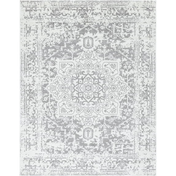 Unique Loom Medallion Richmond Rug White/Gray 7' 10" x 10' Rectangle Medallion Traditional Perfect For Living Room Bed Room Dining Room Office
