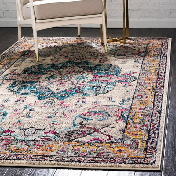 Unique Loom Medici Collection Area Rug - Barcelona (3' 3" x 5' 3" Rectangle Beige/Blue)