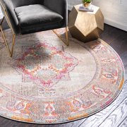 Unique Loom Medici Collection Area Rug - La Rambla 6 1 Round Light Blue/Beige