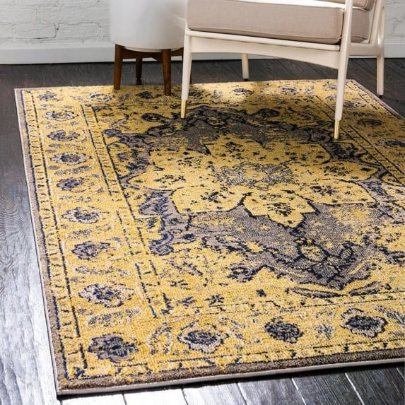 Unique Loom Medici Collection Area Rug - Oasis (10' 6" x 16' 5" Rectangle Gray/Gold)