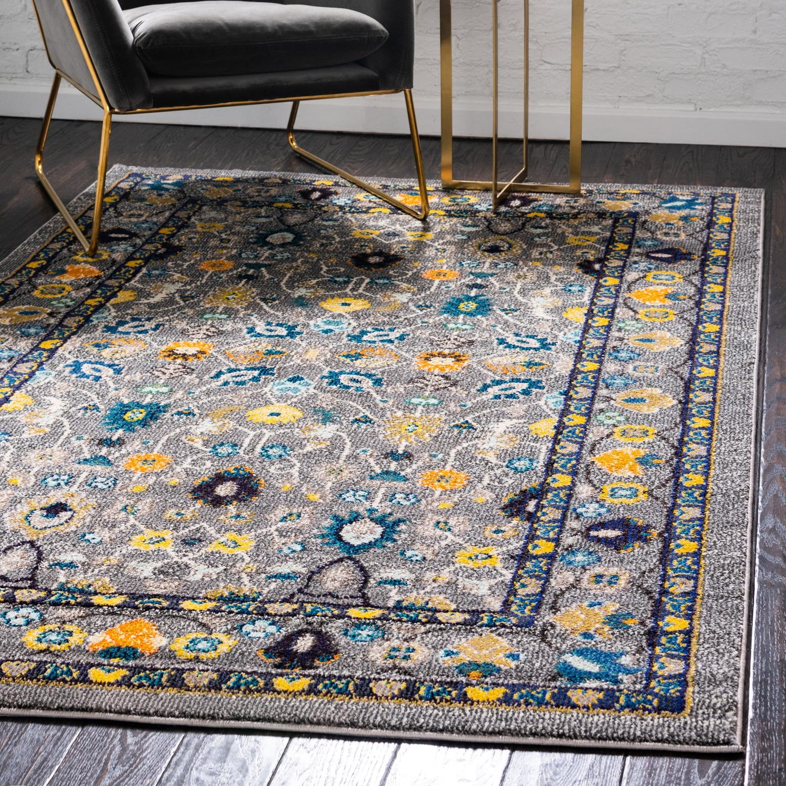 Gray Rectangular Stain-Resistant Synthetic Indoor Rug