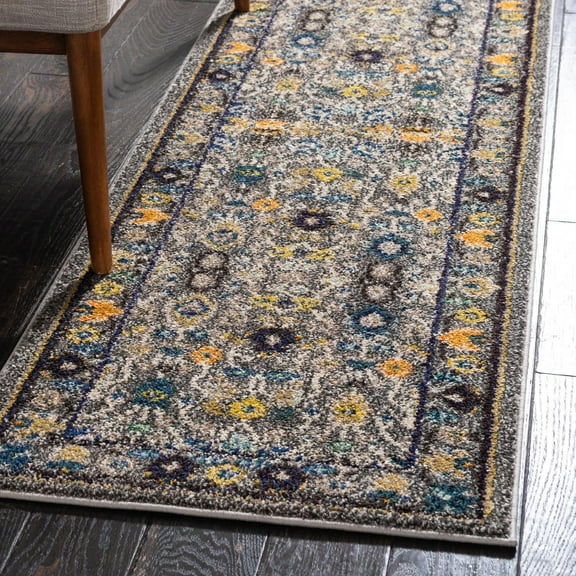 Unique Loom Medici Collection Area Rug - Paradise (2' 7" x 10' Runner Gray/Gold)