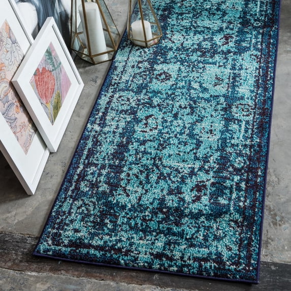 Unique Loom Medici Collection Area Rug - Salamanca (2' 2" x 6' 9" Runner Blue/Light Blue)