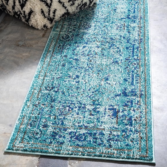 Unique Loom Medici Collection Area Rug - Salamanca (2' 2" x 6' 9" Runner Light Blue/Blue)