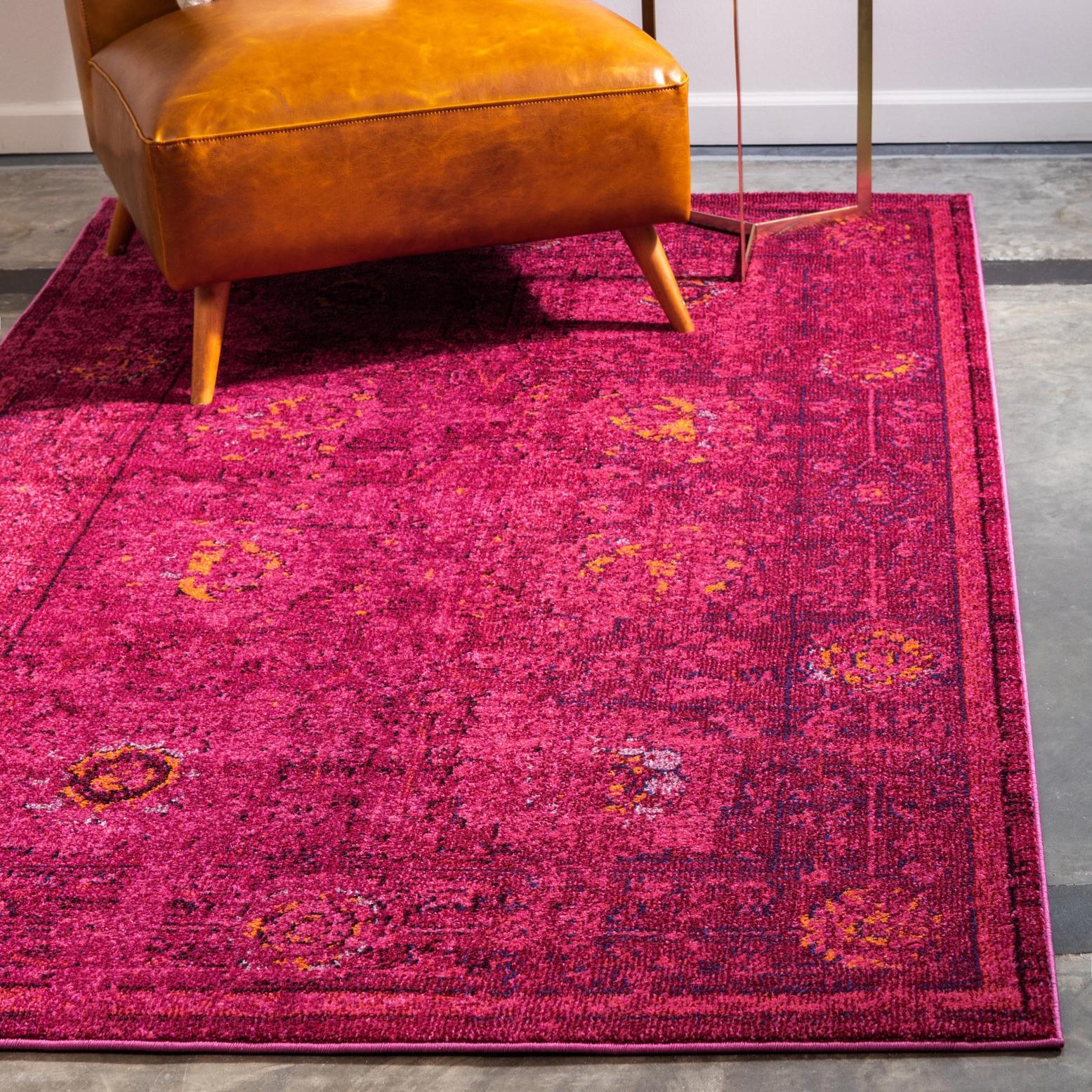 Magenta and Brown Abstract Rectangular Synthetic Area Rug