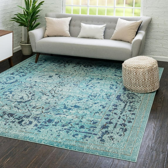Unique Loom Medici Collection Area Rug - Salamanca (8' Square Light Blue/Blue)