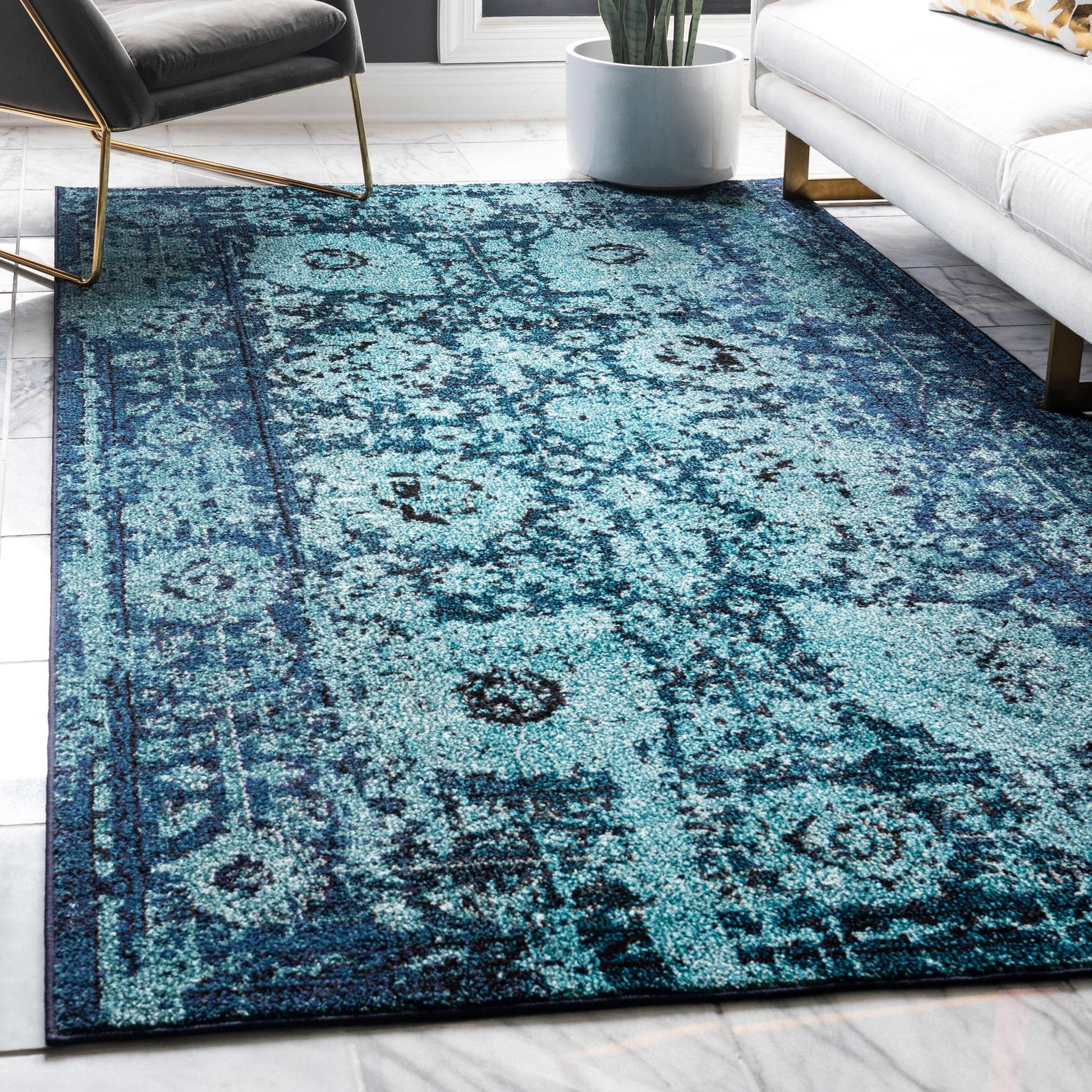 Fleur Blue 8' x 11' Synthetic Rectangular Area Rug