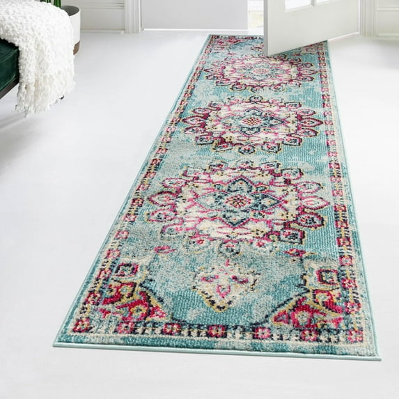 Unique Loom Medici Collection Area Rug - Valencia (2' 2" x 6' 9" Runner Light Blue/Beige)