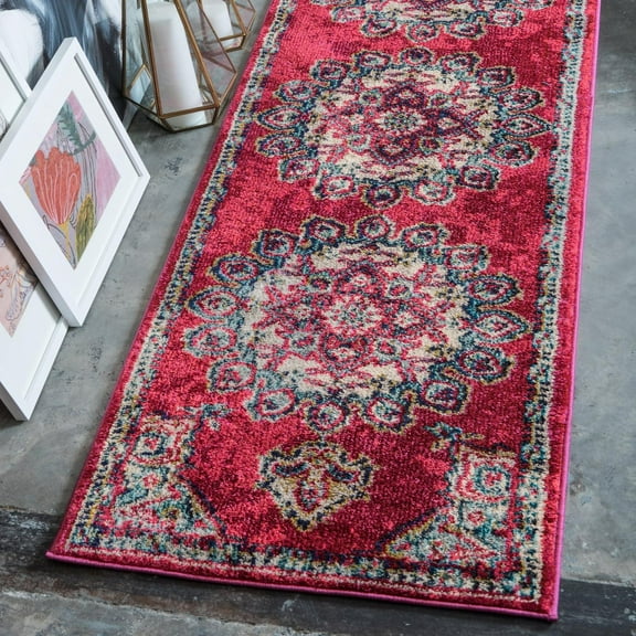 Unique Loom Medici Collection Area Rug - Valencia (2' 7" x 10' Runner Pink/Beige)