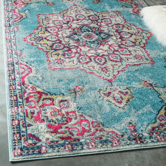 Unique Loom Medici Collection Area Rug - Valencia (7' 1" x 10' Rectangle Light Blue/Beige)