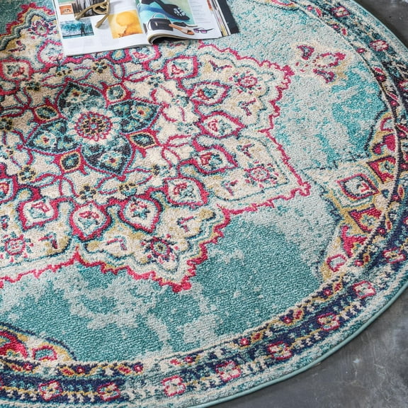Unique Loom Medici Collection Area Rug - Valencia (8' Round Light Blue/Beige)