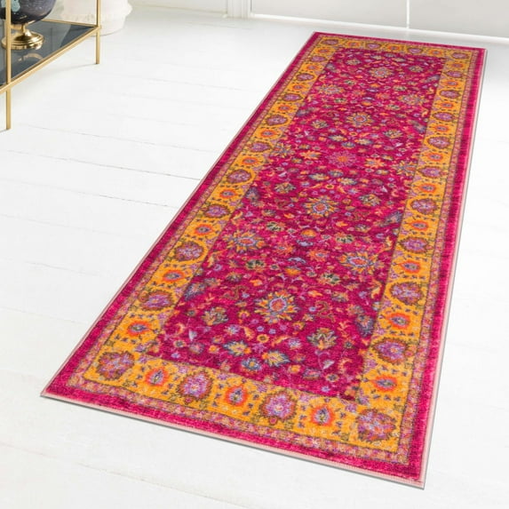 Unique Loom Medina Collection Area Rug - Hijaz (2' 2" x 6' Runner Berry Pink/Green)