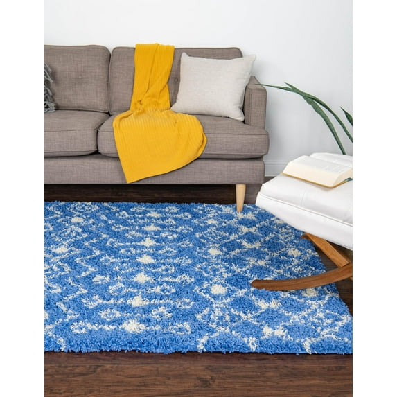 Unique Loom Meknes Moroccan Trellis Shag Rug 5' 3 x 8' 0 Rectangle Periwinkle Blue