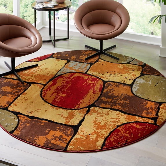 Unique Loom Cafe Collection Area Rug - Melozio (3' 3" Round Multi/Beige)